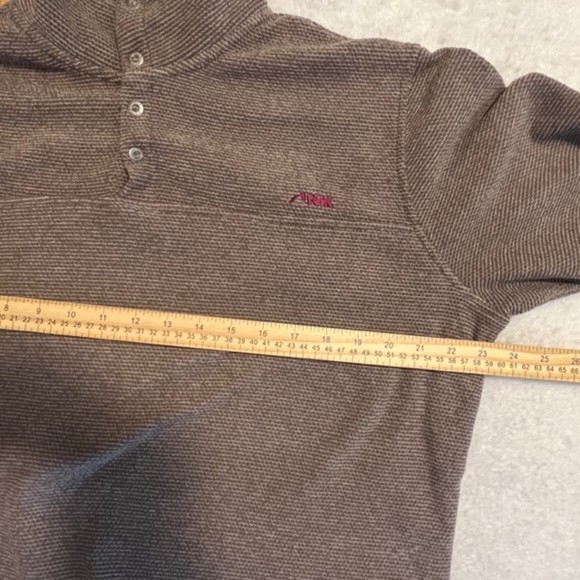 Mountain Khakis Brown Snap Mock Neck Fleece Pop Top Pullover Sweater Size Medium - Picture 9 of 10